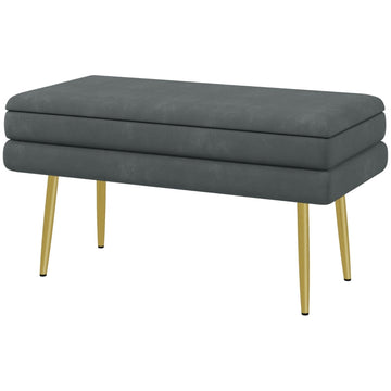 Opbergbank, gestoffeerde zitbank | Kleur: Donkergrijs | Afmetingen: 79.5x37.5x43 cm