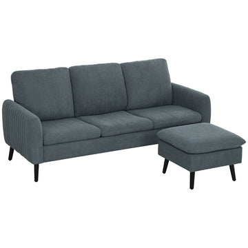 Hoekbank 3-zits met hocker | L-vormige bank | Kleur: Grijs | Afmetingen: 196x140x88 cm