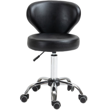 Massagestoel op wielen - Werkkruk | Kleur: Zwart, verchroomd metaal | Afmetingen: 54x45x73-88 cm