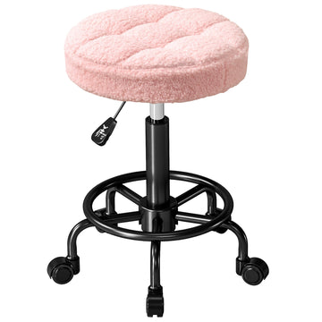 Verstelbare salonkruk op wielen | Kleur: Roze, zwart | Afmetingen: 50x50x50-66 cm