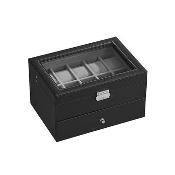 Horlogedoos voor 20 horloges - Luxe horloge-organizer - Zwart/grijs - 28,5 x 20,5 x 16 cm