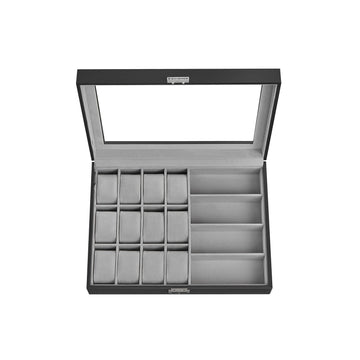 Horlogedoos met slot - organizer - MDF, fluweel, PU, glas - 29 x 39 x 8 cm