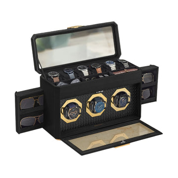 Horlogedoos voor 9 horloges - glazen vensters, verstelbare houders - 16,2 x 40 x 25,3 cm