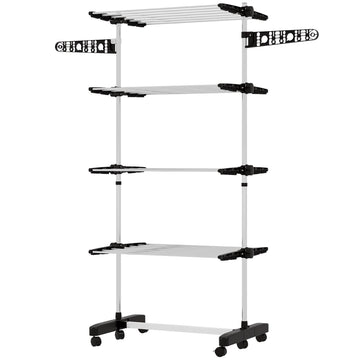 Opvouwbaar droogrek voor kleding | Kleur: Zwart, Wit | Afmetingen: 142x55x172 cm