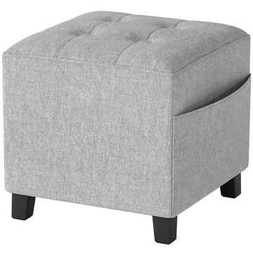 Vierkante hocker met opbergtas - Voetenbank | Kleur: Lichtgrijs | Afmetingen: 35x35x35 cm