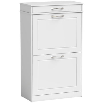 Smalle schoenenkast met 2 kleppen en lade | Kleur: Wit | Afmetingen: 53x26,5x89 cm