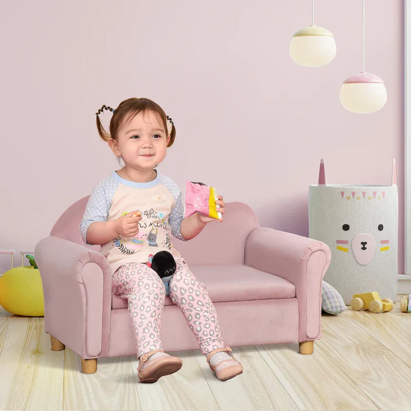 Kinderbank 2-zits met opbergruimte | Kleur: Roze | Afmetingen: 41,5x84x48,5 cm