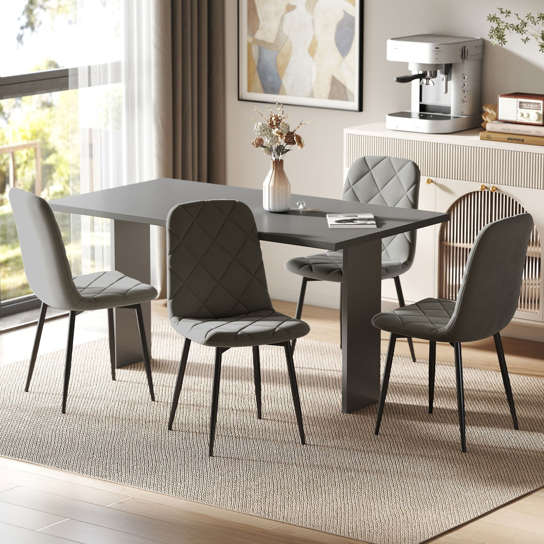 Eetkamerstoelen set van 4, velours, metalen poten | Kleur: Grijs | Afmetingen: 45x54x87 cm