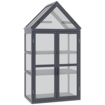 Houten kas - Mini broeikas met 3 etages | Kleur: Grijs | Afmetingen: 42x70.5x132 cm
