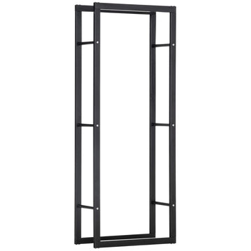 Brandhoutrek voor binnen en buiten - Metalen houtopslag | Kleur: Zwart | Afmetingen: 25x60x150 cm