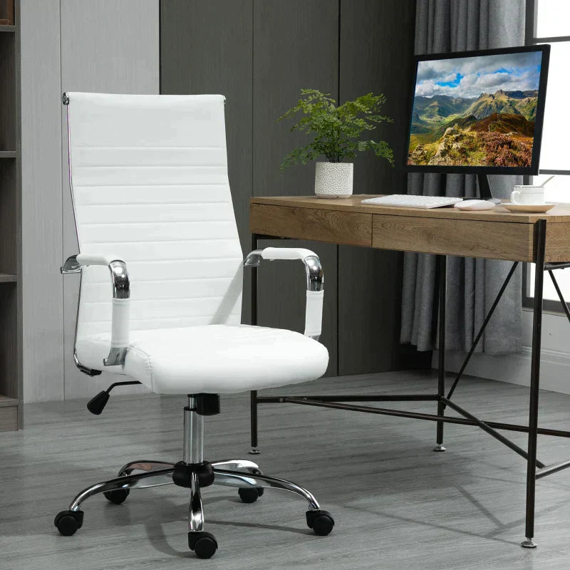 Bureaustoel met hoge rugleuning en wipfunctie | Kleur: Wit | Afmetingen: 54x62x104-114 cm