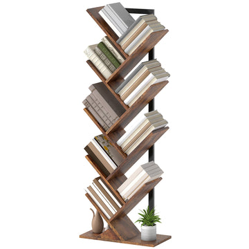 Boekenkast met 9 niveaus - Boomvormig boekenrek | Kleur: Bruin | Afmetingen: 24x50x136 cm