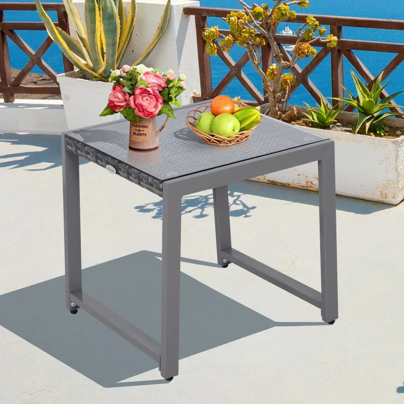 Balkontafel van polyrattan en aluminium | Kleur: Grijs | Afmetingen: 49,5x50x50 cm