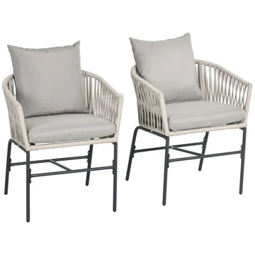 Set van 2 tuinstoelen - Boho loungestoelen | Kleur: Grijs+Beige | Afmetingen: 57x60x71 cm