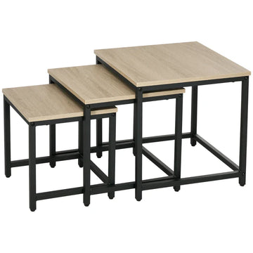 Set van 3 bijzettafels - Nesting tafels | Kleur: Naturel hout | Afmetingen: 45x45x44 cm