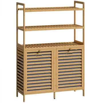 Bamboe wasmandkast met 2 manden en 3 planken | Kleur: Eiken | Afmetingen: 80x30x118 cm