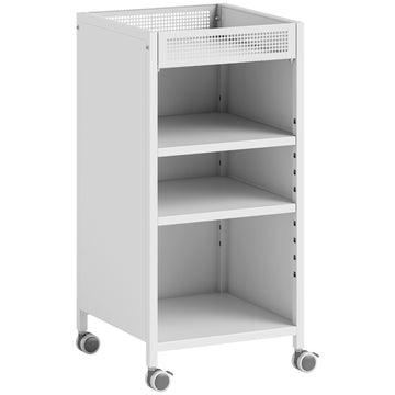 Mobiel boekenrek met verstelbare planken en bovenkorf | Kleur: Wit | Afmetingen: 34x35x69,5 cm
