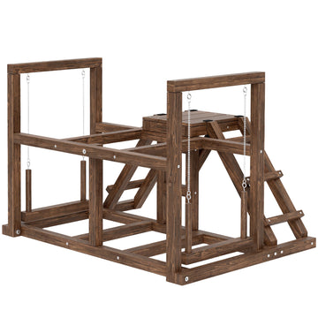 Kippenrek met zitstokken, hellingen en schommels | Kleur: Bruin | Afmetingen: 82x60x55 cm