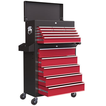 Gereedschapstrolley met 14 lades | Kleur: Rood-zwart | Afmetingen: 33x76x75 cm