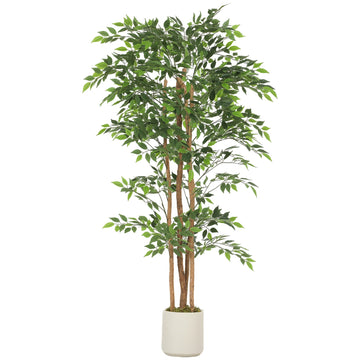 Kunstmatige banyanboom 180 cm met houten stam | Kleur: Groen en wit | Afmetingen: 75x75x180 cm