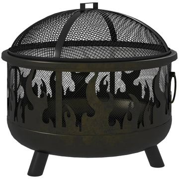 Vuurkorf BBQ met grillrooster en vonkenscherm | Kleur: Zwart | Afmetingen: 61.5x61.5x52 cm