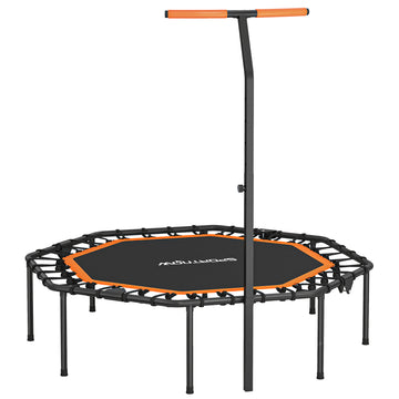 Fitness-trampolin met handgreep | Kleur: Zwart+Oranje | Afmetingen: 120x128x98-126 cm