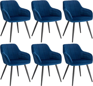 6-delige eetkamerstoelenset met armleuning en fluwelen zitting | Blauw | 49x43x81 cm
