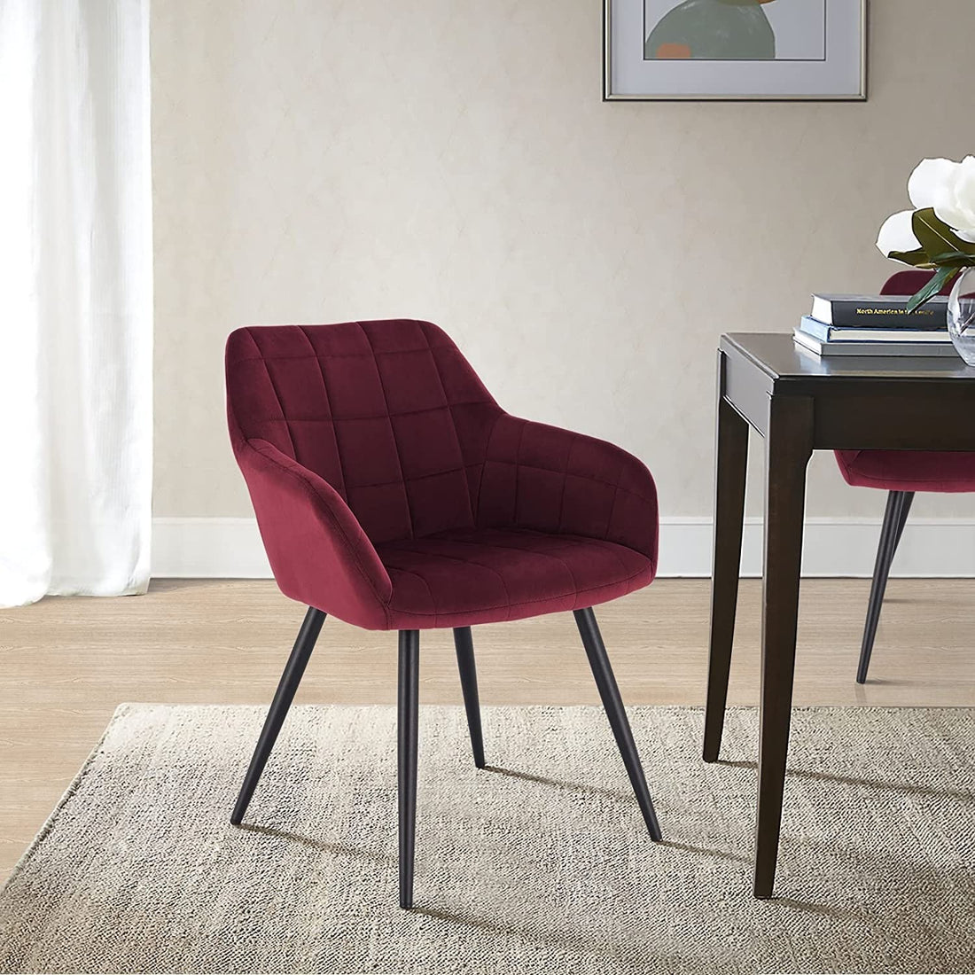 6-delige eetkamerstoelenset met armleuningen, fluweel, metalen poten | Bordeaux | 49x43x81 cm