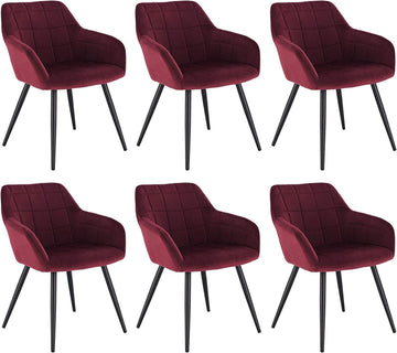 6-delige eetkamerstoelenset met armleuningen, fluweel, metalen poten | Bordeaux | 49x43x81 cm