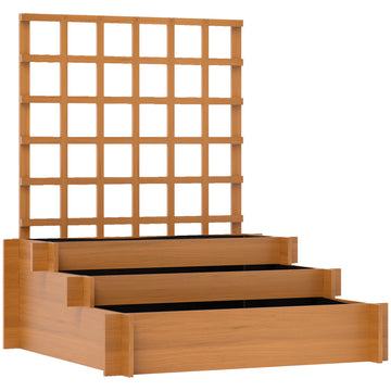 Verhoogde plantenbak met klimrek - 3-laags bloembak | Kleur: Bruin | Afmetingen: 95x95x110 cm