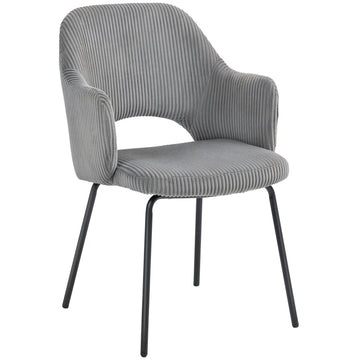 Grijze corduroy eetkamerstoel met metalen poten | Kleur: Grijs | Afmetingen: 57x62.5x85.5 cm