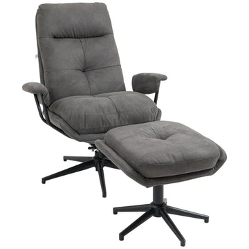 Relaxstoel met voetenbank | Kleur: Donkergrijs+zwart | Afmetingen: 91x78x103,5 cm