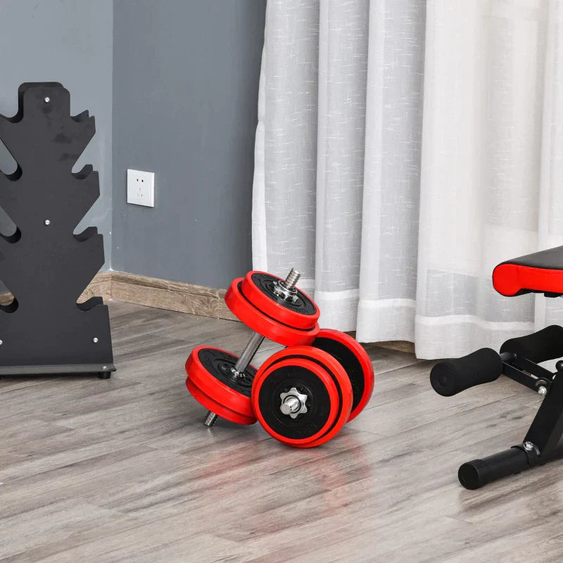20 kg dumbbellset met halterstang | Kleur: Rood + zwart