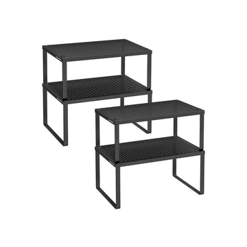 Set metalen keukenrekken - zwart - stevig - 22,9x32x15,4 en 21,9x32x13,7 cm