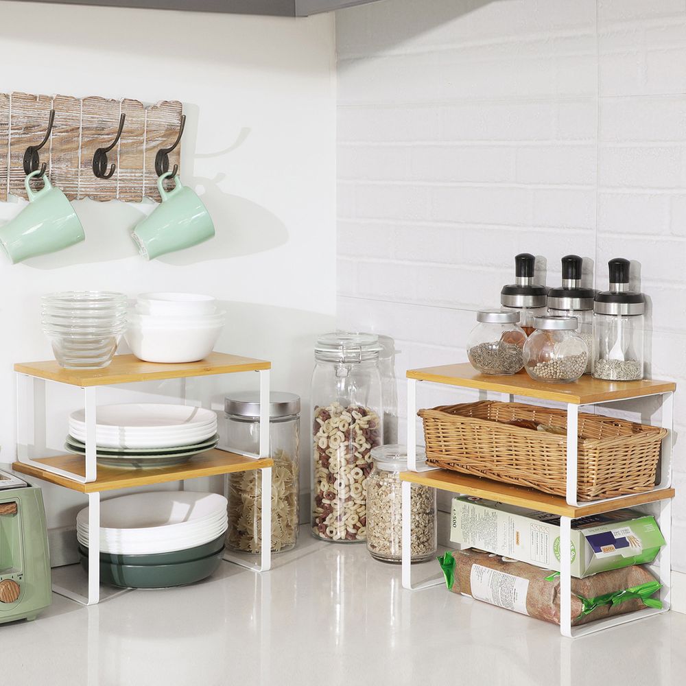 Keukenorganizer set van 4 - Kast- en aanrechtorganizers - Wit/naturel