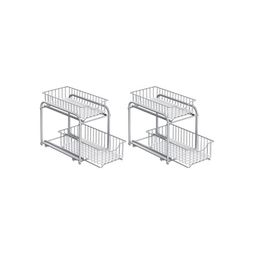 Stalen opbergrek zilver 2 etages - 3 manden - compact - 21 x 36,5 x 33,7 cm