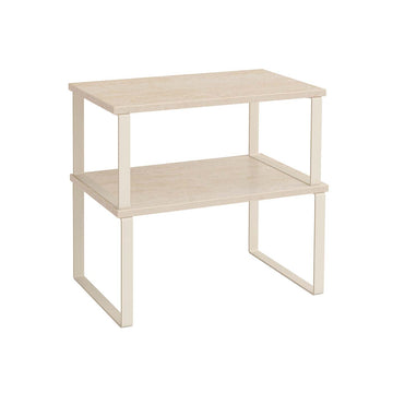 Taartplateaus set van 2 - metaal/hout - bruin/wit - 19,5x29,7x15,8 cm
