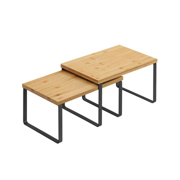 Kruidenrek set van 2 - kruidenorganizer - bamboe/metaal - zwart/naturel