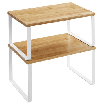 Kruidenrekken set van 2, wandrek, metaal/bamboe, wit-naturel, 29,7 x 19,5 x 15,5 cm
