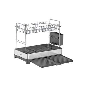 Afdruiprek 2-laags met bestekhouder | Zilvergrijs | 40x25-44x33,4 cm