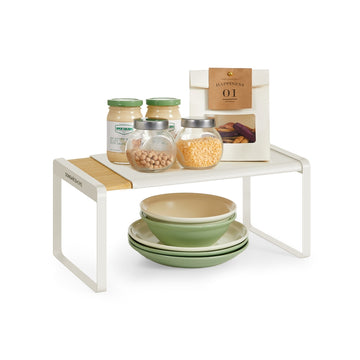 Uitschuifbaar kruidenrek set | Natuurbeige-crèmewit | 33-54x20x16 cm