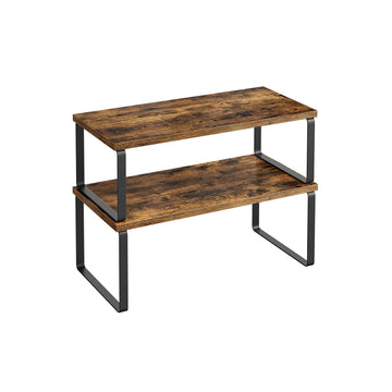 2-delige cakestandaard set - metaal en hout - vintage bruin