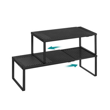Uitschuifbaar kruidenrek 2-delige set | Mat zwart | 38-60x23x15,3 cm
