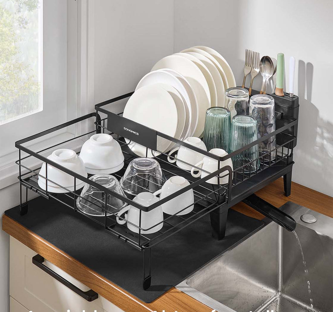 Svart torkställning – portabel klädhängare – robust stål – 31-56 x 42 x 20 cm