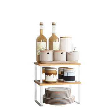 4-delige keukenorganizerset - opbergrekken - wit/bruin - 19,5x29,7x15,5 & 18,5x29,7x13,6 cm