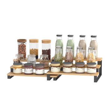 Kruidenrekken set van 2, keukenrekken | Naturel-zwart | 32x24,5x11,2 cm en 32x24x9,5 cm