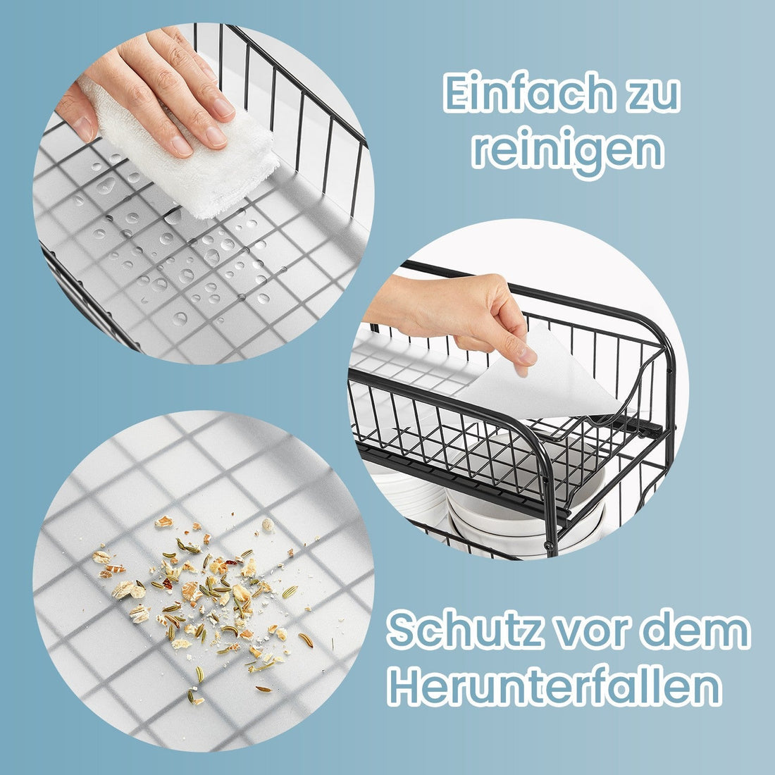 Keukenorganizer met manden – stalen keukenrek – zilver – 21 x 36,5 x 33,7 cm