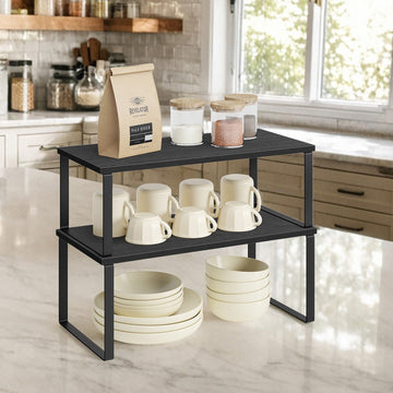 Kruidenrek 2-delige set keukenopberger | Zwart | 39,8x19,6x15,9 cm en 39,8x18,6x13,8 cm