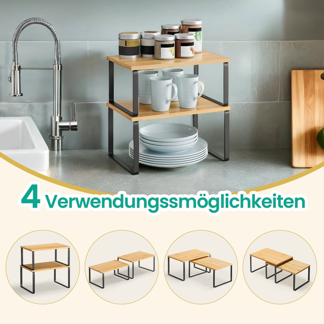 2-delige kruidenrek set - keukenorganizer - bamboe & metaal - 15 kg