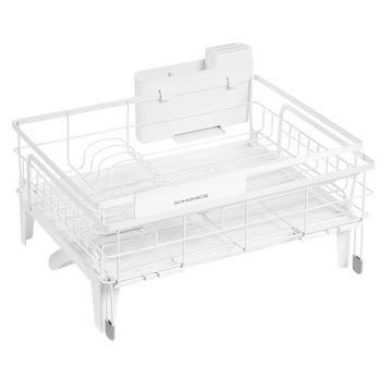 Uitschuifbaar afdruiprek met afdruipbak 360° draaibaar | Wit-Grijs | 42x31-56x20 cm